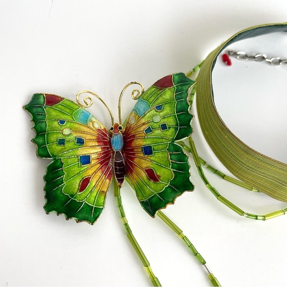 Enamelled Butterfly Chocker Necklace - Picture 6 of 16
